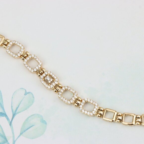 "Elegant Rose Gold Bracelet with Paved Square Links, 7.5 Inch, XPBL0896 - Picture 4 of 12